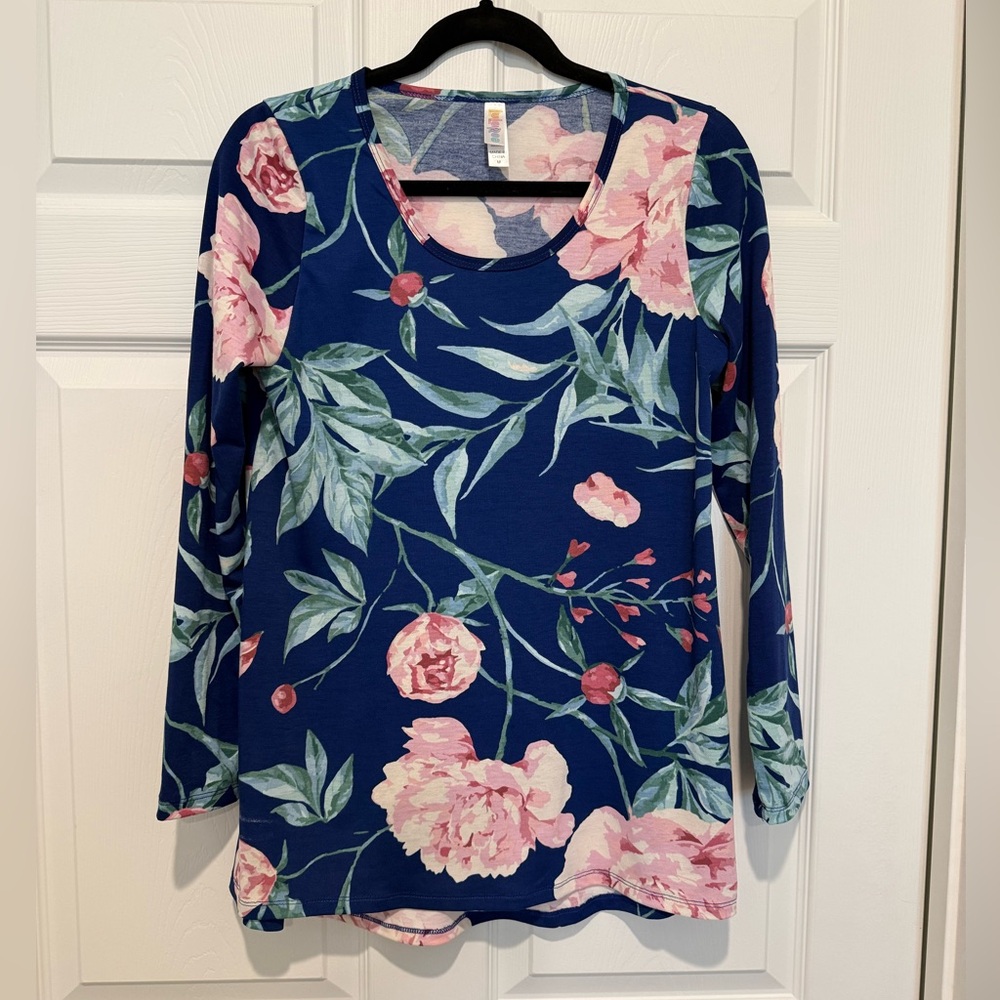 LuLaRoe Lynnae Floral Long Sleeve Top - Blue and Pink